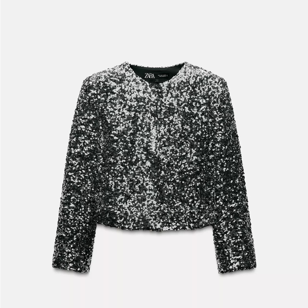 Zara Sparkling Black and Silver Sequin Blazer